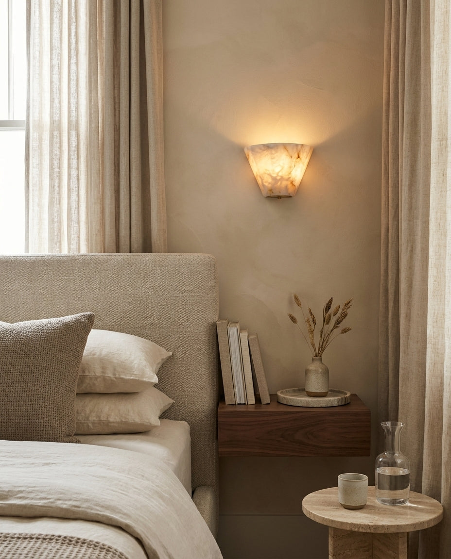 Fun Guy Alabaster Curated Alabaster Wall Sconce – dimensional scale reference