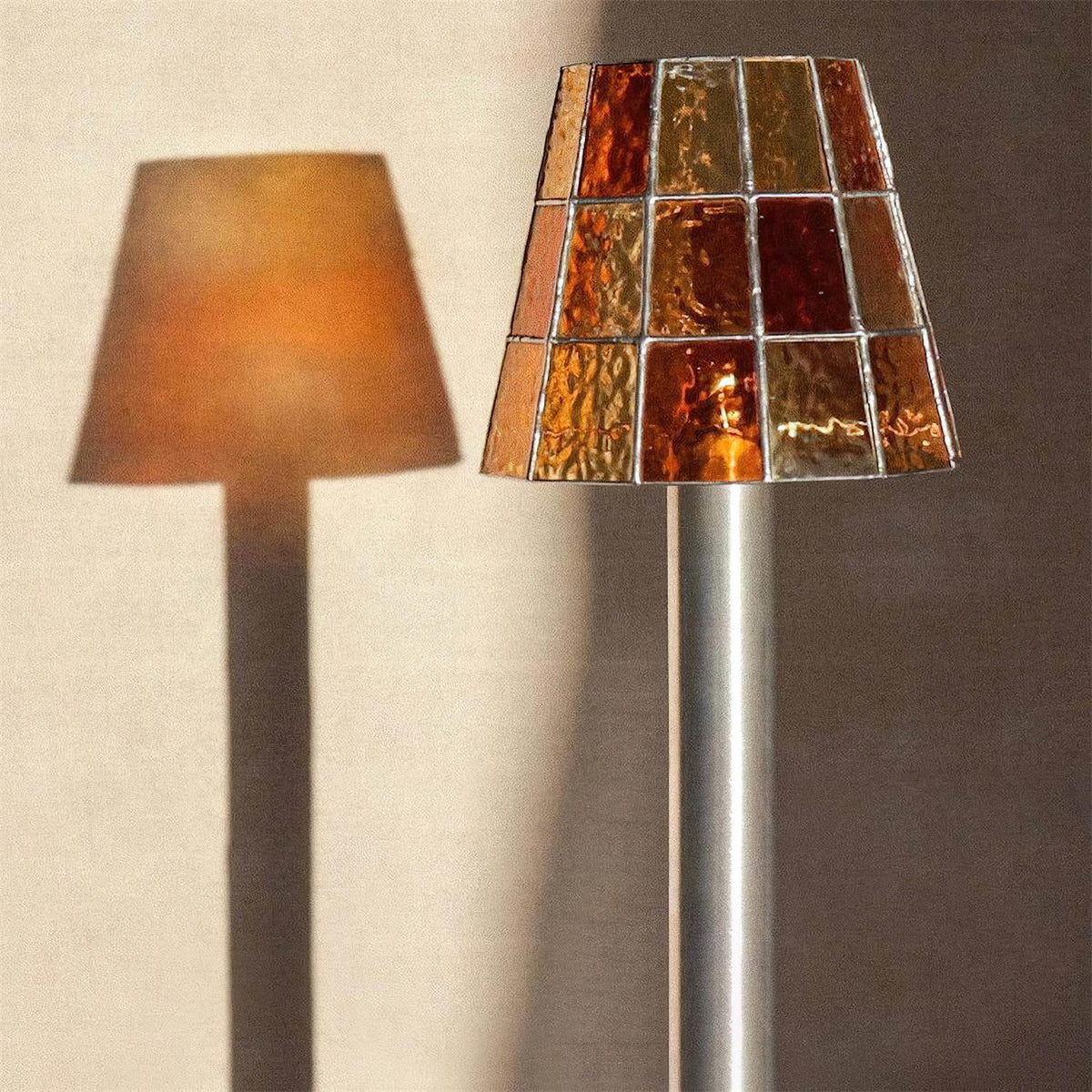 Fun Guy Curated Amber Art Glass Floor Lamp – side angled contour profile