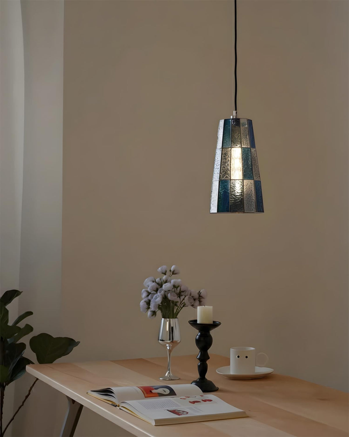 Fun Guy Curated Mouth-Blown Frosted Glass Pendan – full fixture elevation view