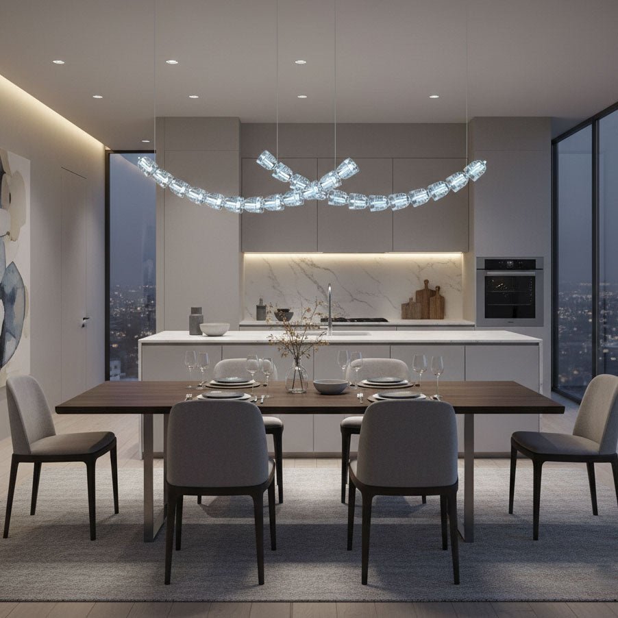 The Gabriel Curved LED Curated K9 Bohemian Cryst – structural canopy joint detail