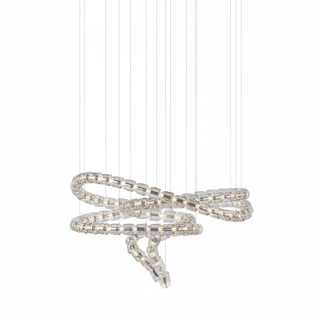 The Gabriel Spiral LED Curated K9 Bohemian Cryst – illuminated warm ambiance setting #1