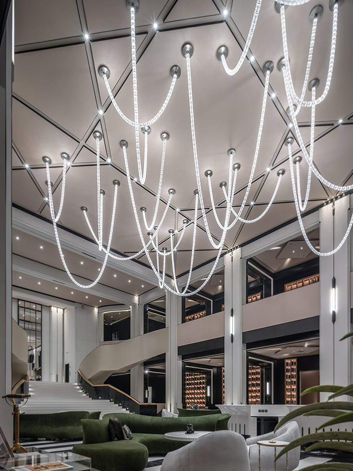The Gabriel Spiral LED Curated K9 Bohemian Cryst – illuminated warm ambiance setting