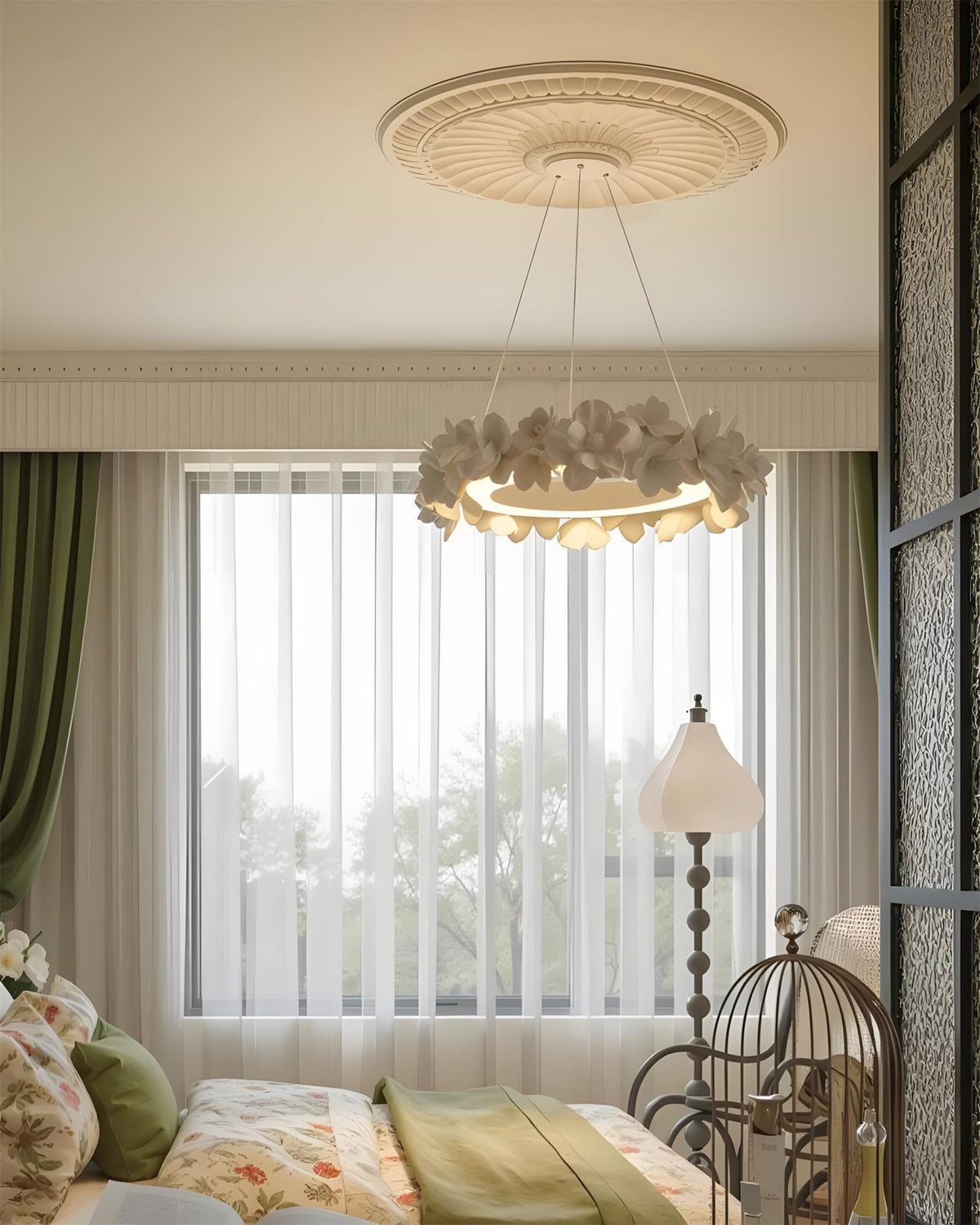 Gardenia Loop Curated Iron & Glass Chandelier – structural canopy joint detail