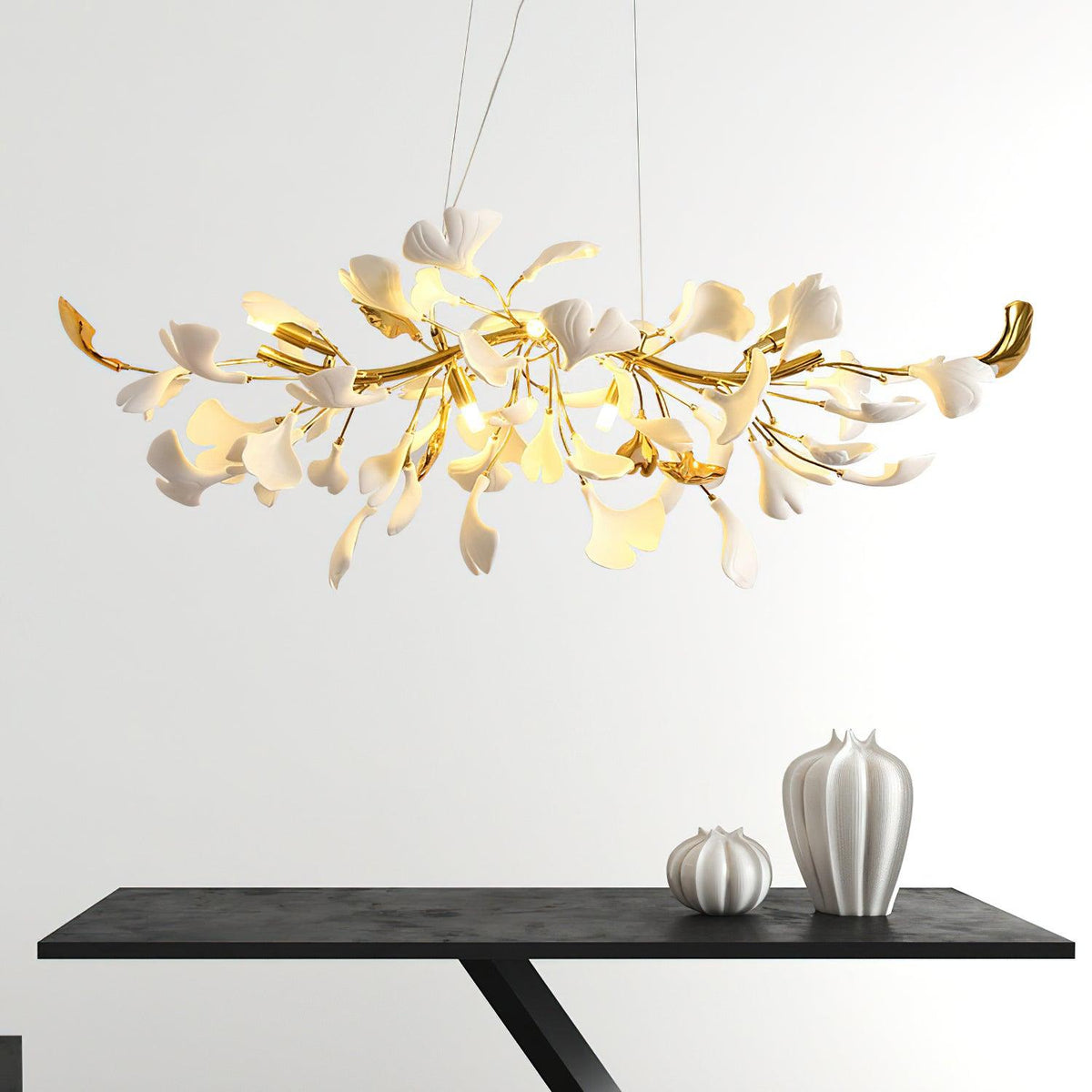 Hand-Thrown Ceramic craftsmanship detail on Gingko Curated Hand-Thrown Ceramic Chandelier