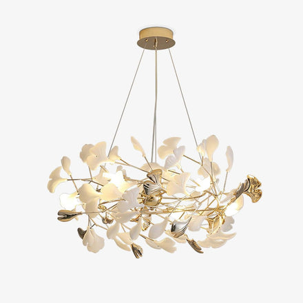 Gingko Bough Round Curated Solid Brass Chandelie