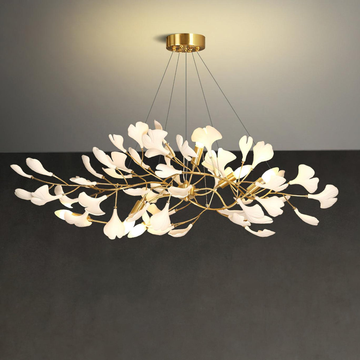 Gingko Curated Solid Brass Chandelier – Model A L 70.9 x W 35.4 x H 17.7 finish configuration #1