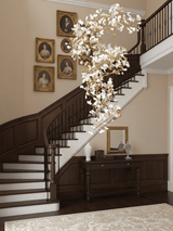 Gingko Curated Hand-Thrown Ceramic Chandelier – illuminated warm ambiance setting