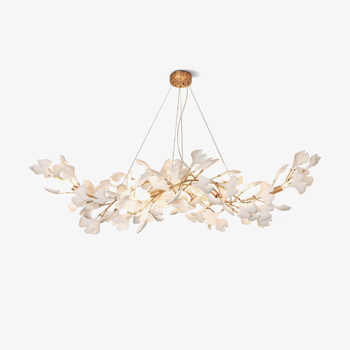 Gingko Curated Hand-Thrown Ceramic Chandelier – illuminated warm ambiance setting #1