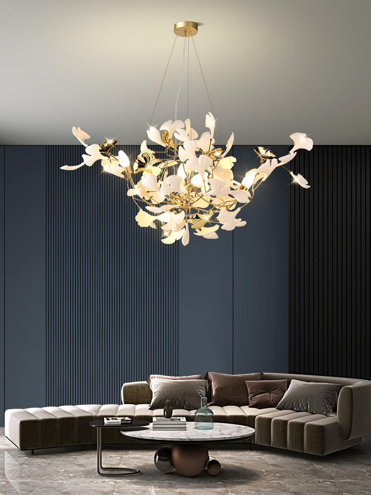 Gingko Curated Hand-Thrown Ceramic Chandelier – macro detail view #1