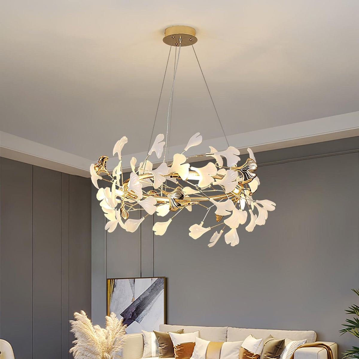 Gingko Curated Hand-Thrown Ceramic Chandelier installed in residential dining space