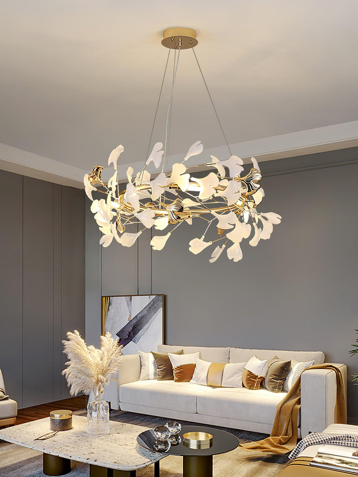 Gingko Curated Hand-Thrown Ceramic Chandelier – macro detail view
