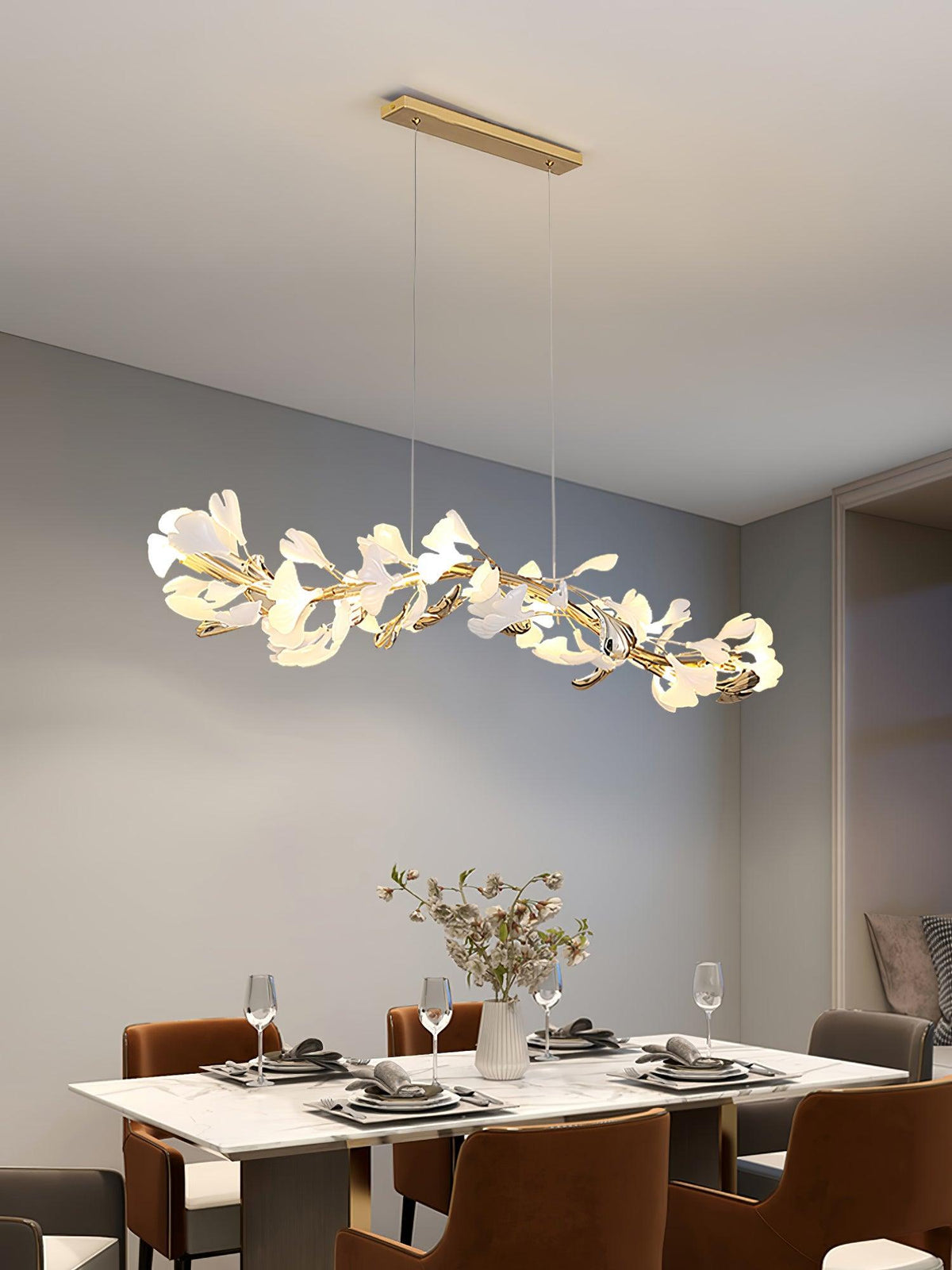 Gingko Curated Hand-Thrown Ceramic Chandelier – unlit natural material contrast