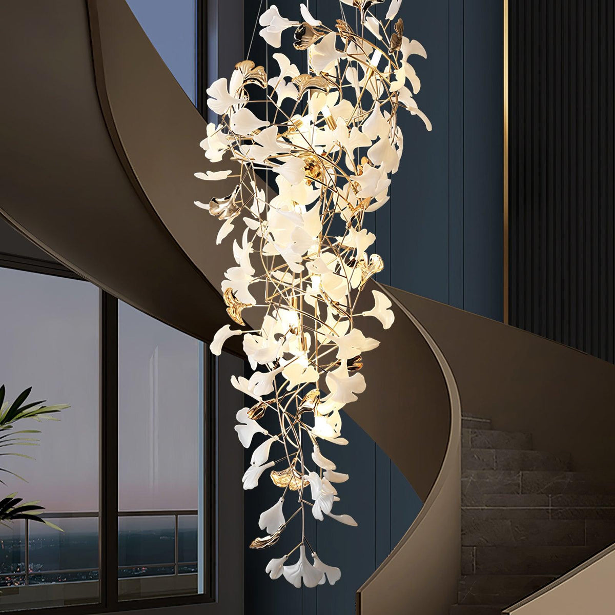 Gingko Ojo Curated Hand-Thrown Ceramic Chandelie – spatial dining room perspective