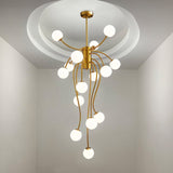 Caroline Curated Mouth-Blown Frosted Glass Chand warm illuminated room view