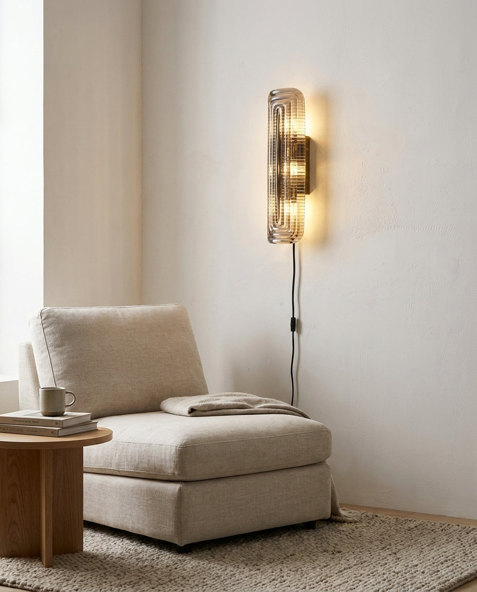 Mouth-Blown Frosted Glass craftsmanship detail on Glacium Plug-in Cast Glass Sconce