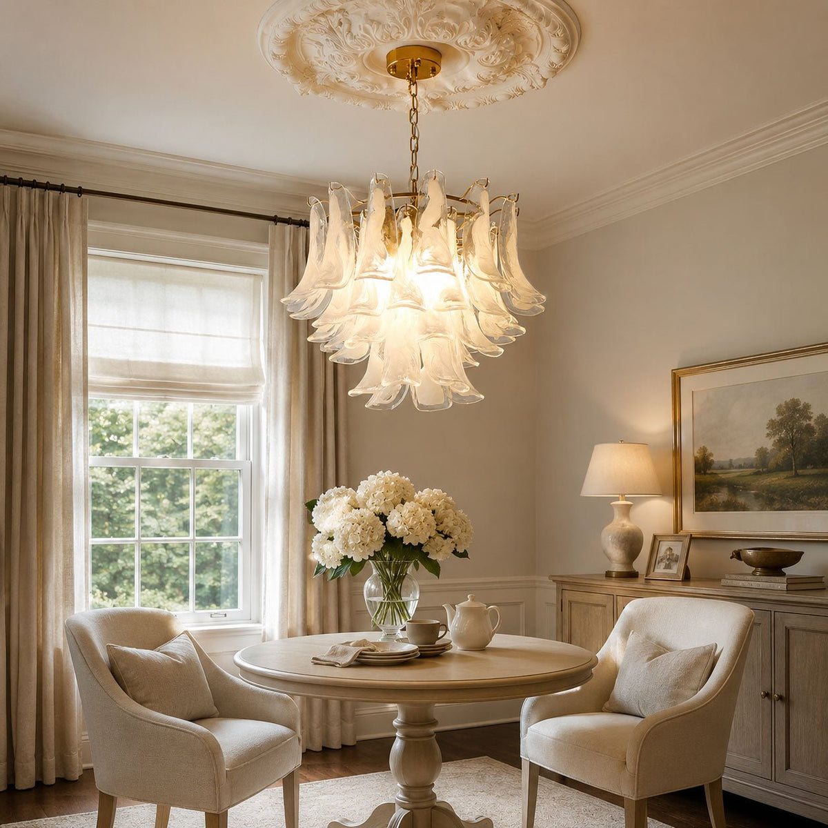Murano Glass Leaf Chandelier – Ambient Illumination in Luxury Interior Setting View 13