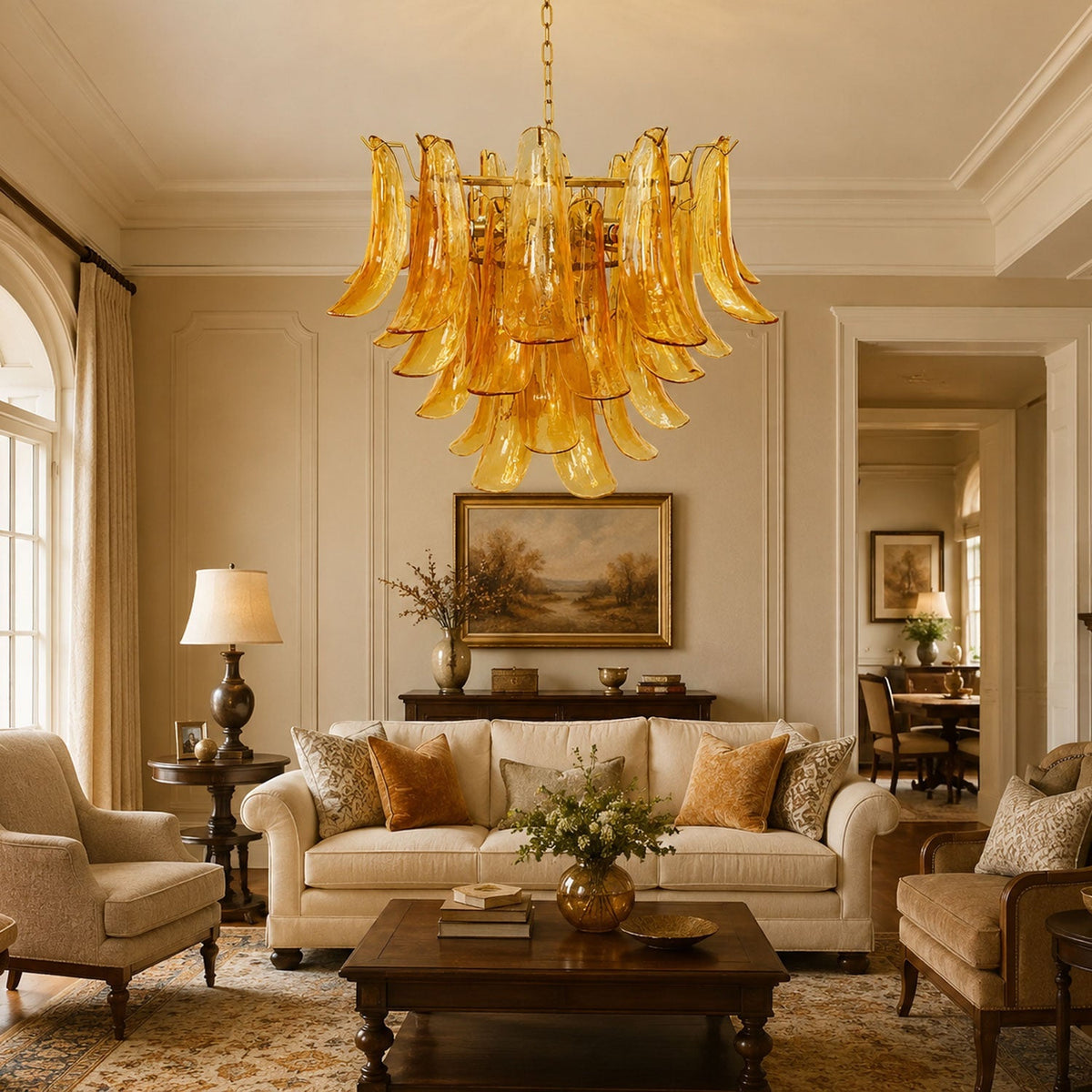 Murano Glass Leaf Chandelier – Ambient Illumination in Luxury Interior Setting View 8