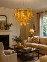 Murano Glass Leaf Chandelier – Ambient Illumination in Luxury Interior Setting View 14