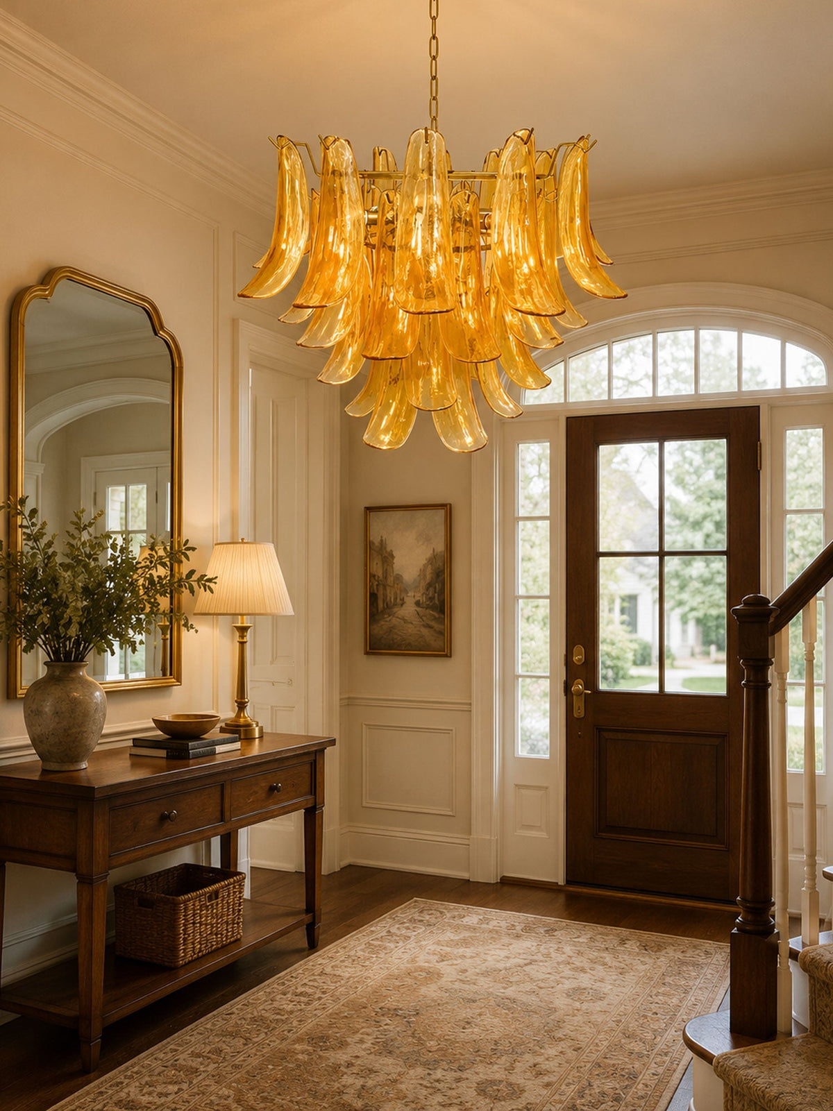 Murano Glass Leaf Chandelier – Ambient Illumination in Luxury Interior Setting View 5