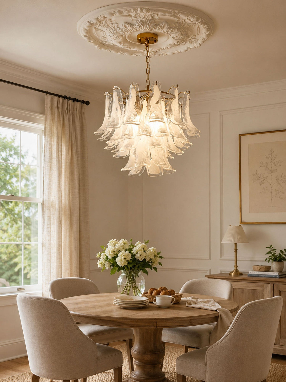 Murano Glass Leaf Chandelier – Ambient Illumination in Luxury Interior Setting View 12