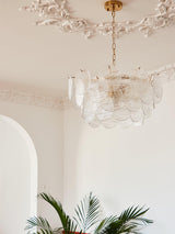 Glass Disc Curated Mouth-Blown Frosted Glass Cha – full fixture elevation view
