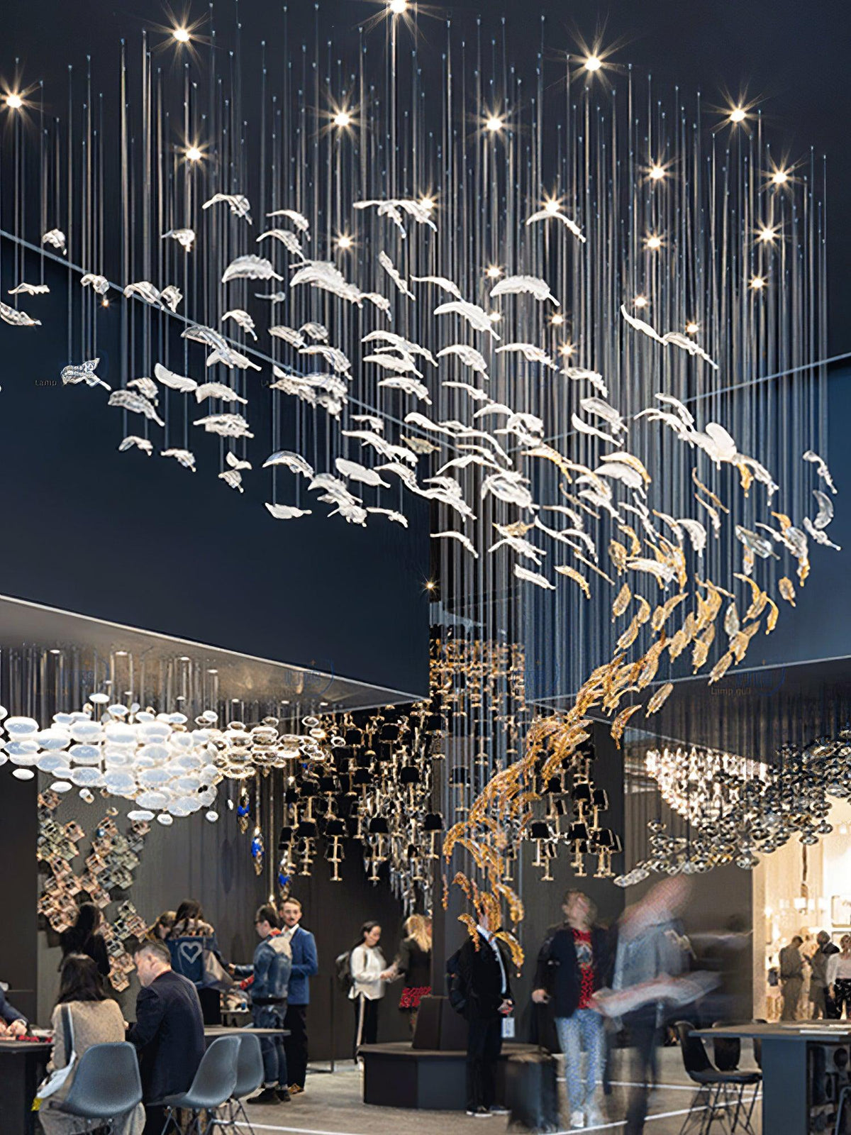 Pluma Sculptural Feather Chandelier – dimensional scale reference