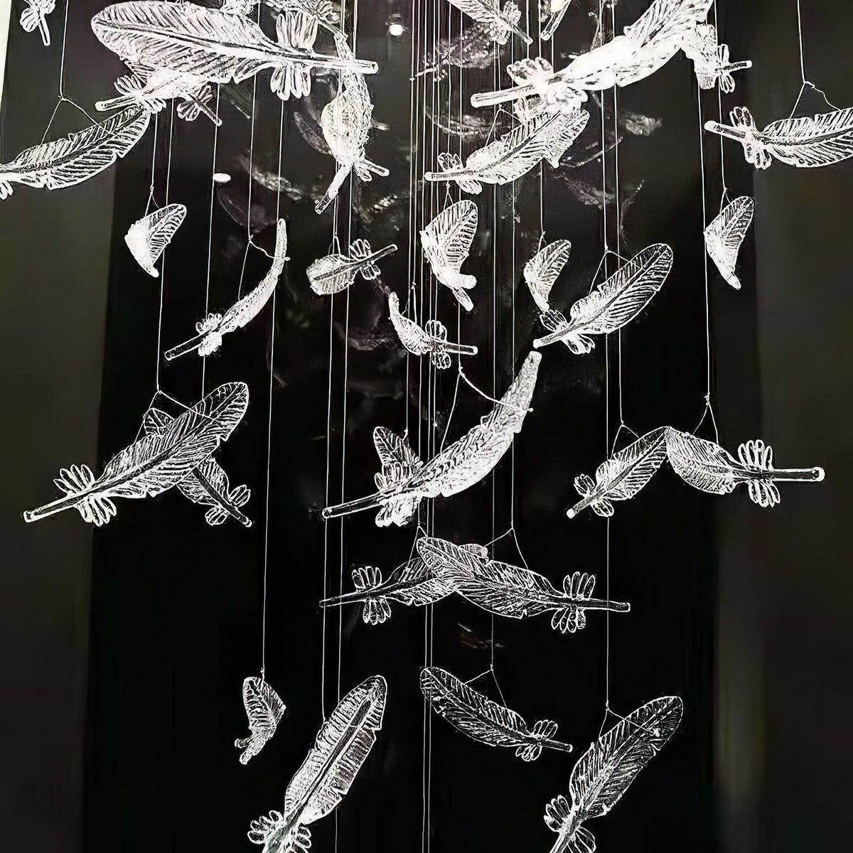 Pluma Sculptural Feather Chandelier – side angled contour profile