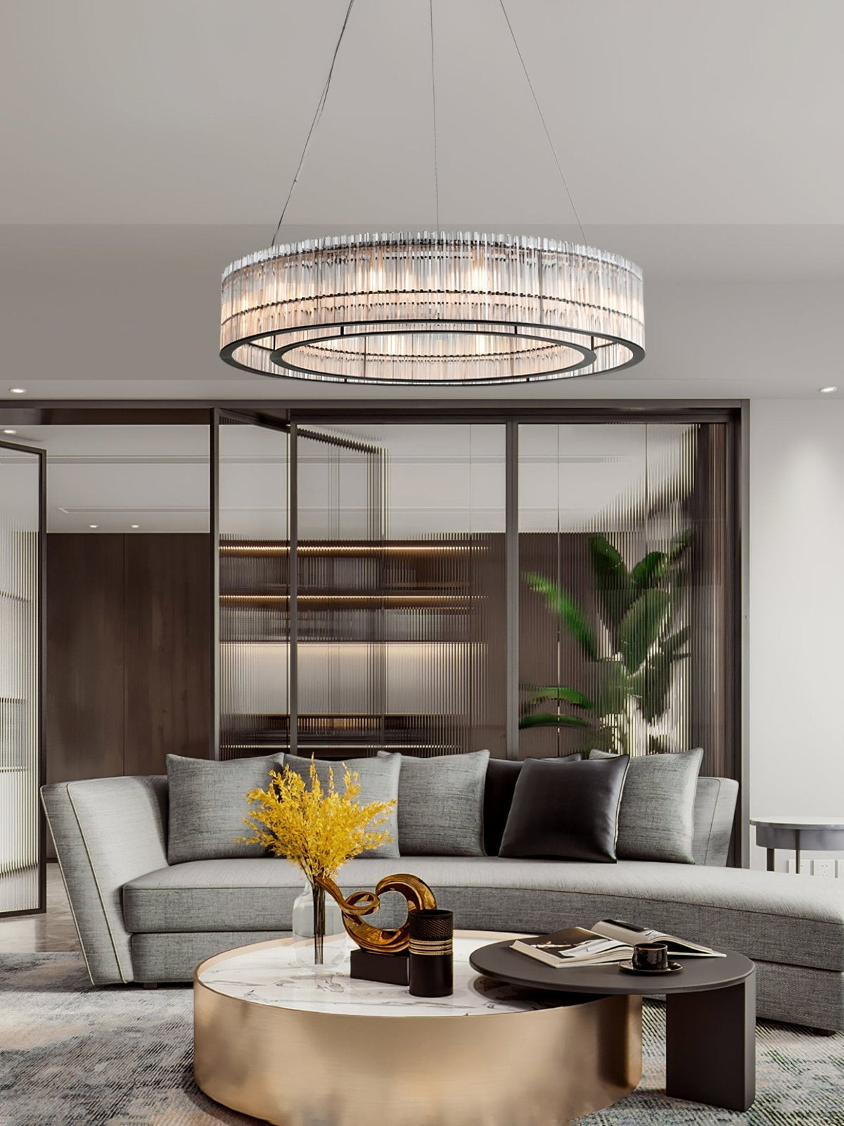 Glass Tube Ring Chandelier – Ambient Illumination in Luxury Interior Setting View 8