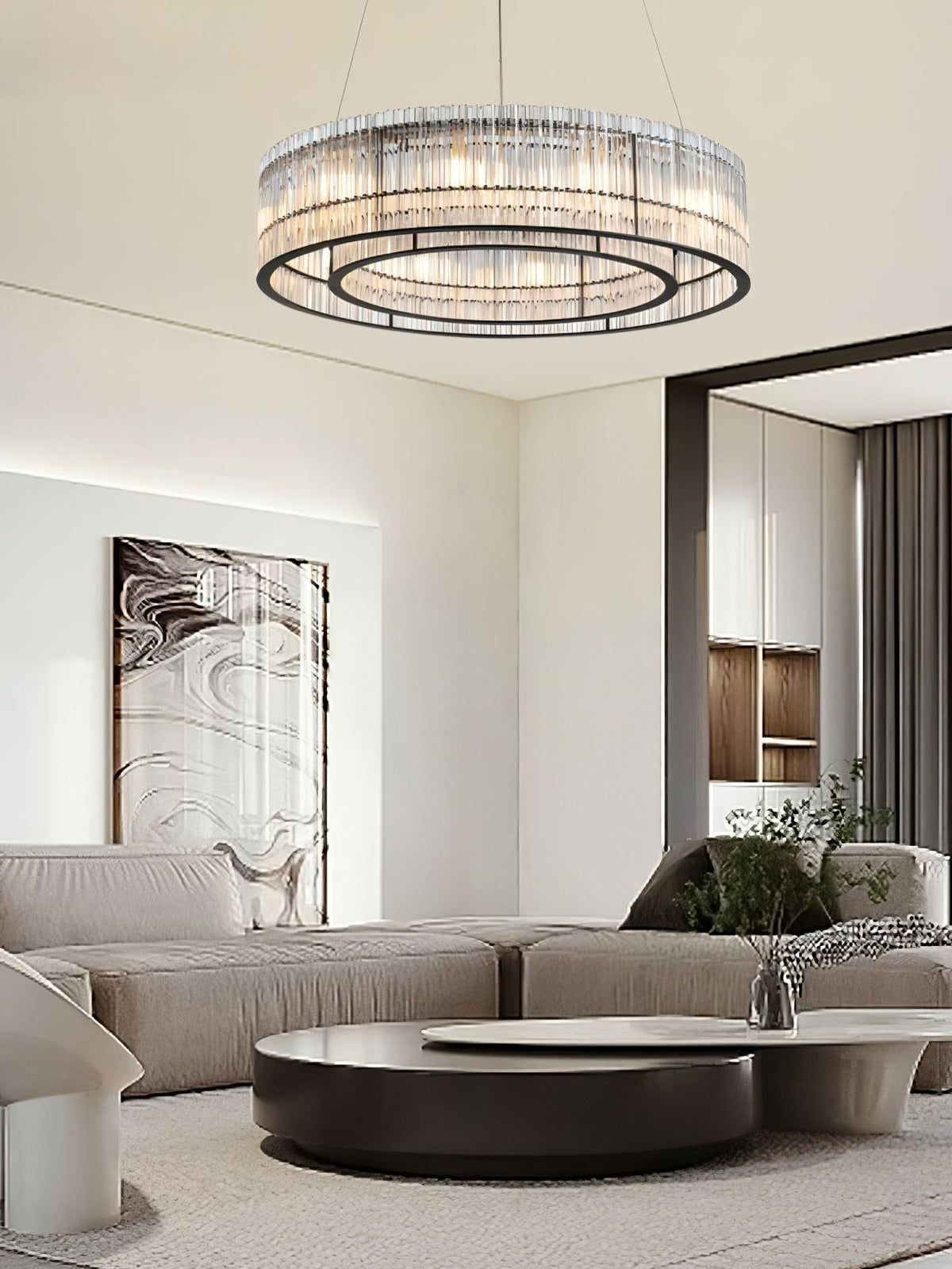 Glass Tube Ring Chandelier – Ambient Illumination in Luxury Interior Setting View 11