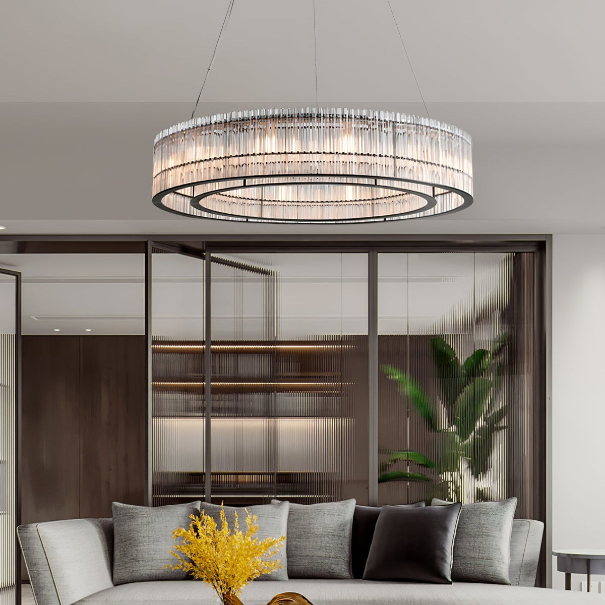 Glass Tube Ring Chandelier – Ambient Illumination in Luxury Interior Setting View 3