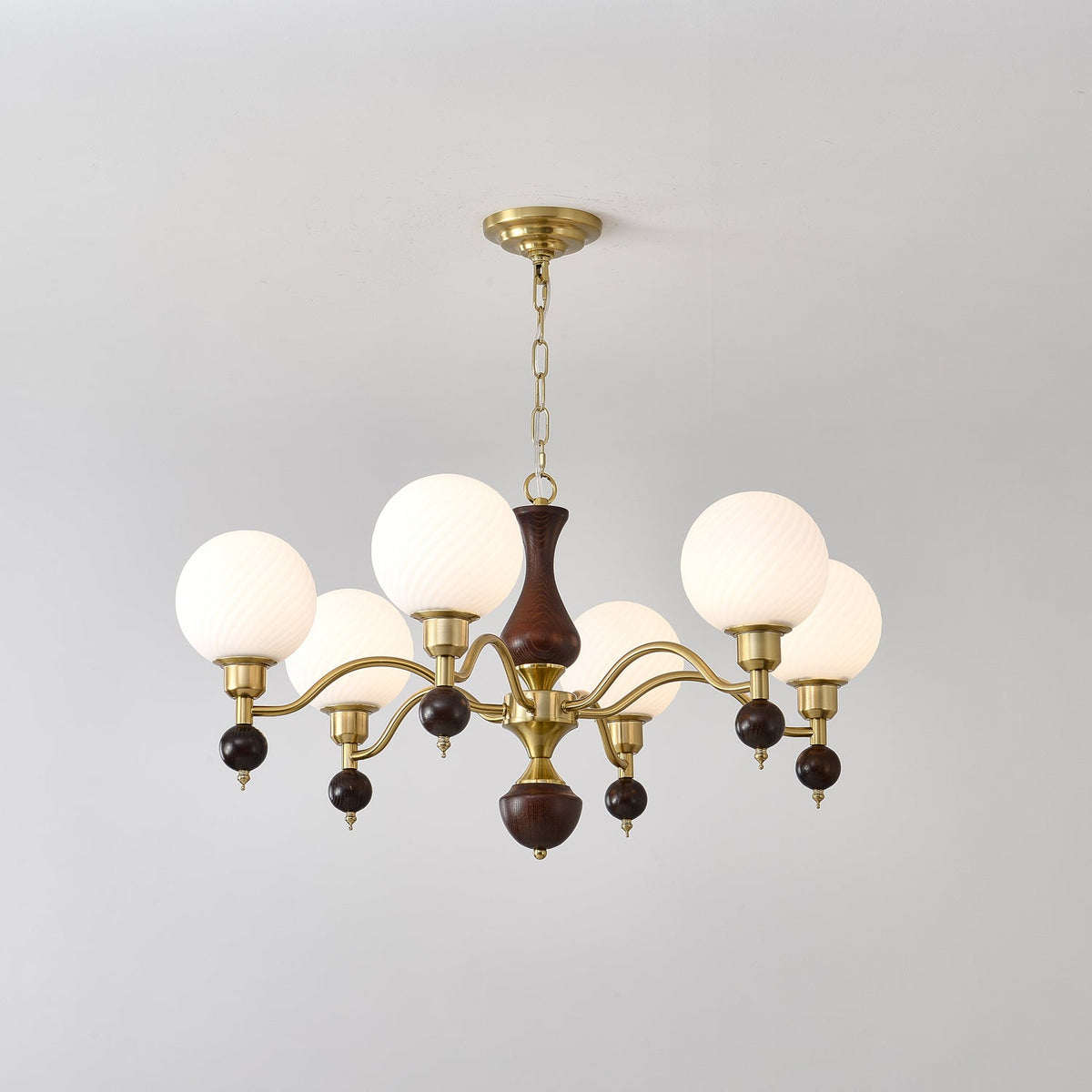 Globe Orb Wood Chandelier – Ambient Illumination in Luxury Interior Setting View 11