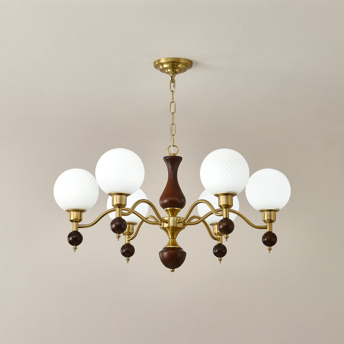 Globe Orb Wood Chandelier – Ambient Illumination in Luxury Interior Setting View 14