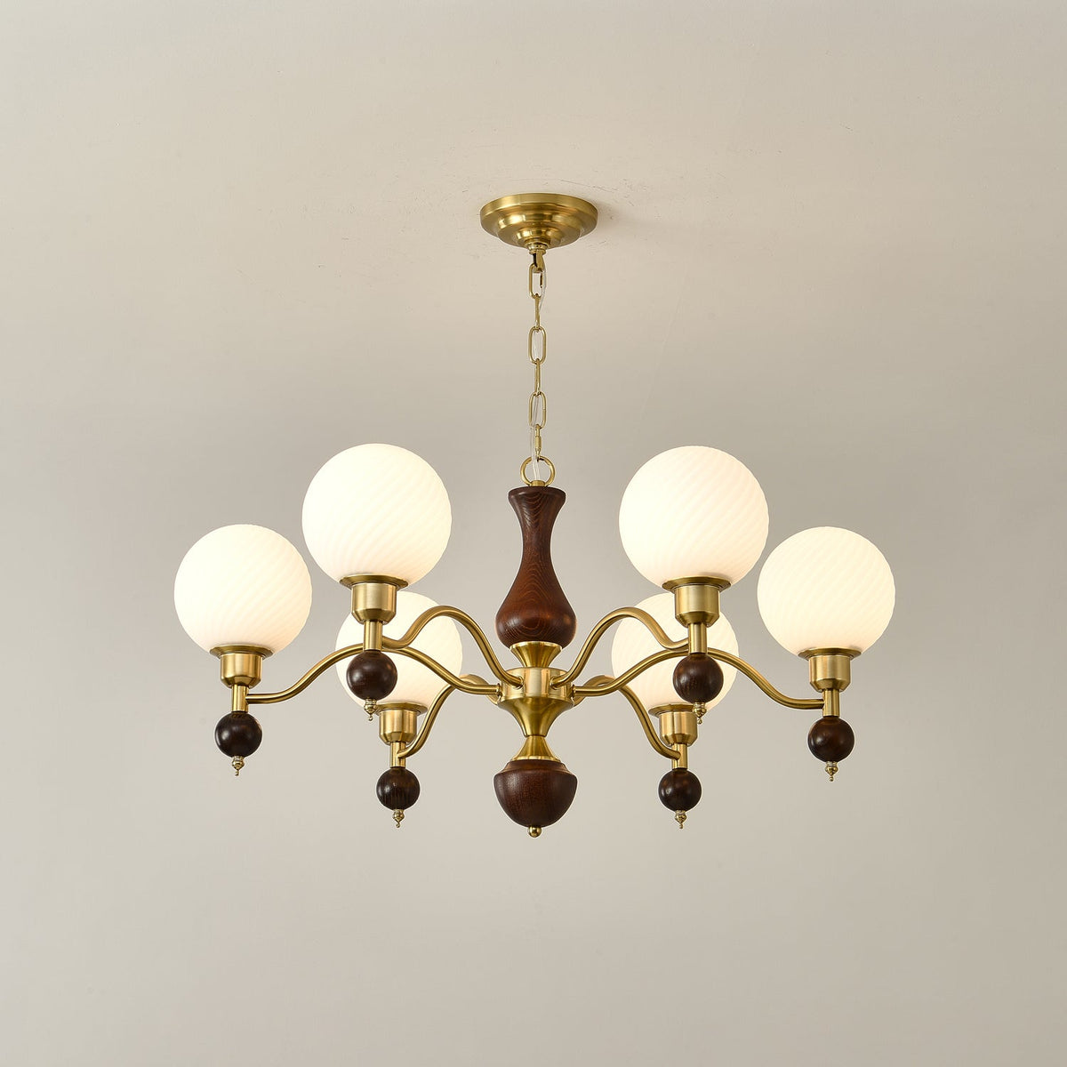 Globe Orb Wood Chandelier – Ambient Illumination in Luxury Interior Setting View 15