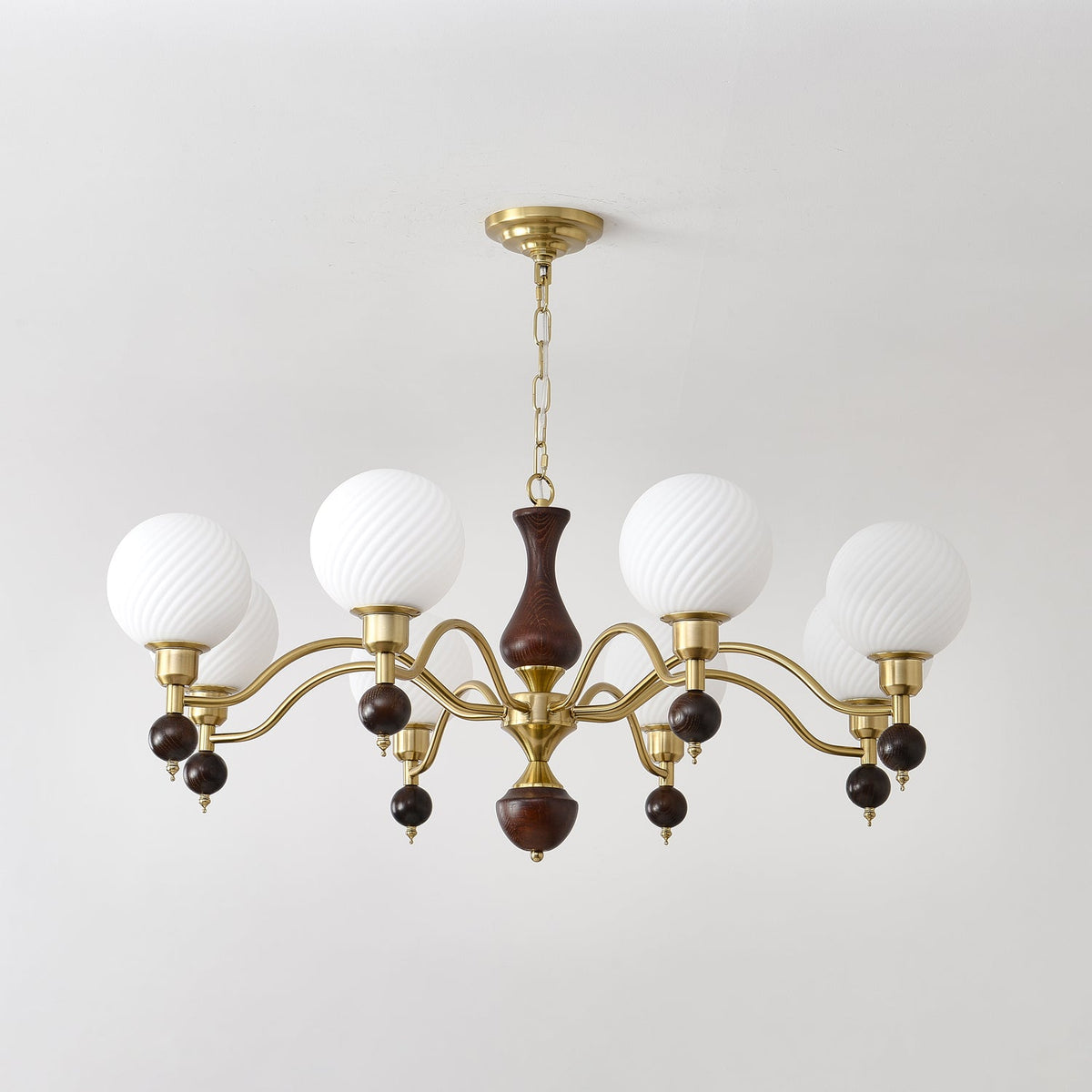 Globe Orb Wood Chandelier – Ambient Illumination in Luxury Interior Setting View 12