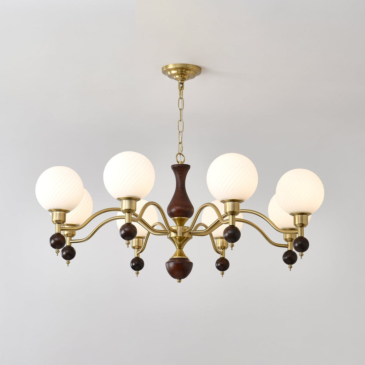 Globe Orb Wood Chandelier – Handcrafted Material Texture and Detail View