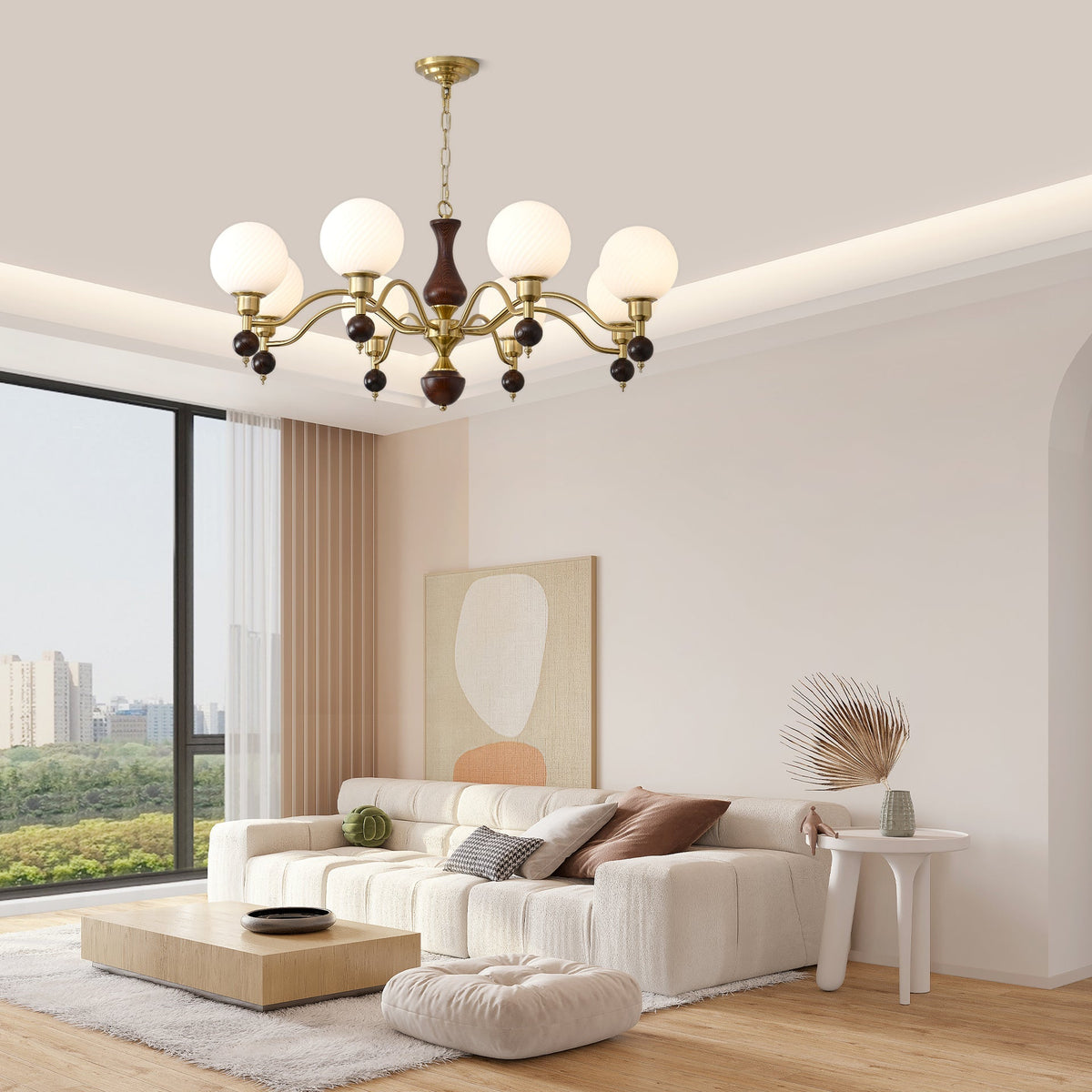 Globe Orb Wood Chandelier – Ambient Illumination in Luxury Interior Setting View 5