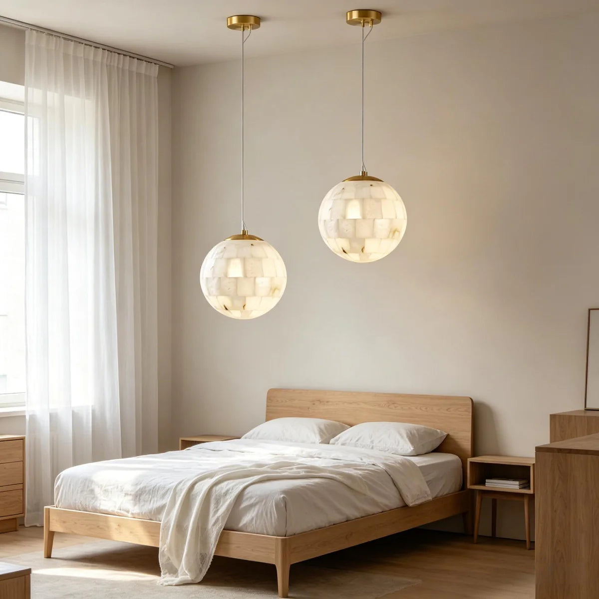 Spanish Alabaster Pendant Light View 4 | Globus Alabaster Pendant Light | JINSHE | JINSHE