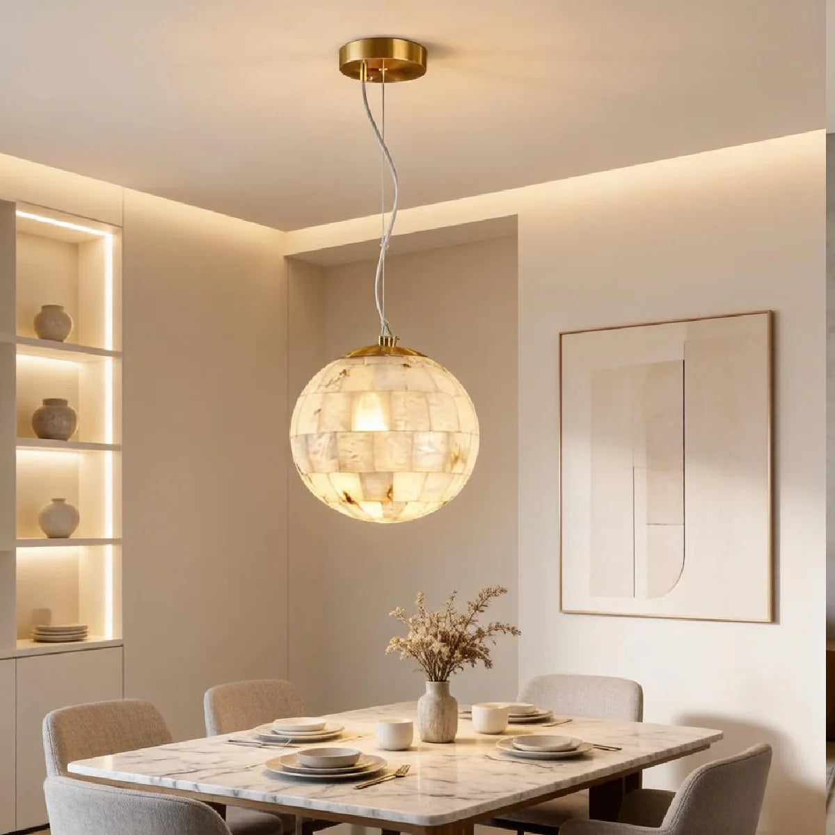 Spanish Alabaster Pendant Light View 8 | Globus Alabaster Pendant Light | JINSHE | JINSHE