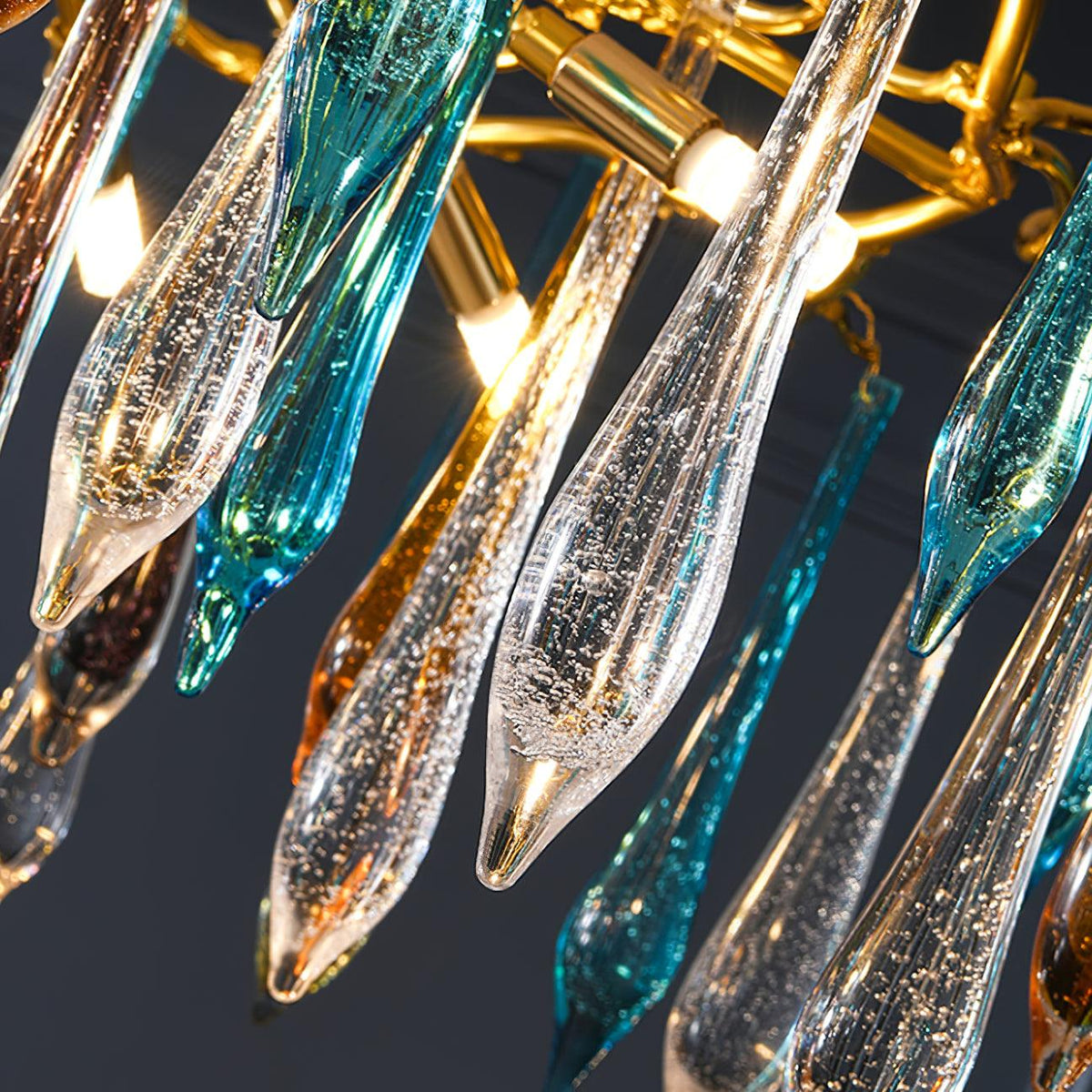 Gold Round Teardrop Curated Mouth-Blown Frosted – full fixture elevation view
