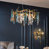 Gold Round Teardrop Curated Mouth-Blown Frosted installed in residential dining space