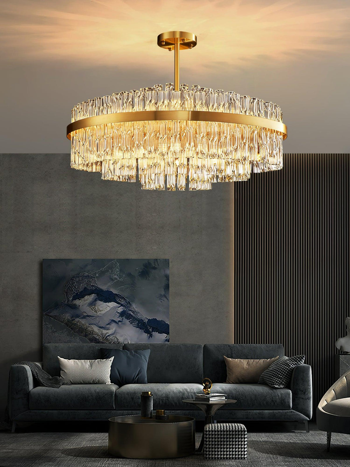 Gold Clear Rod Chandelier – Ambient Illumination in Luxury Interior Setting View 8