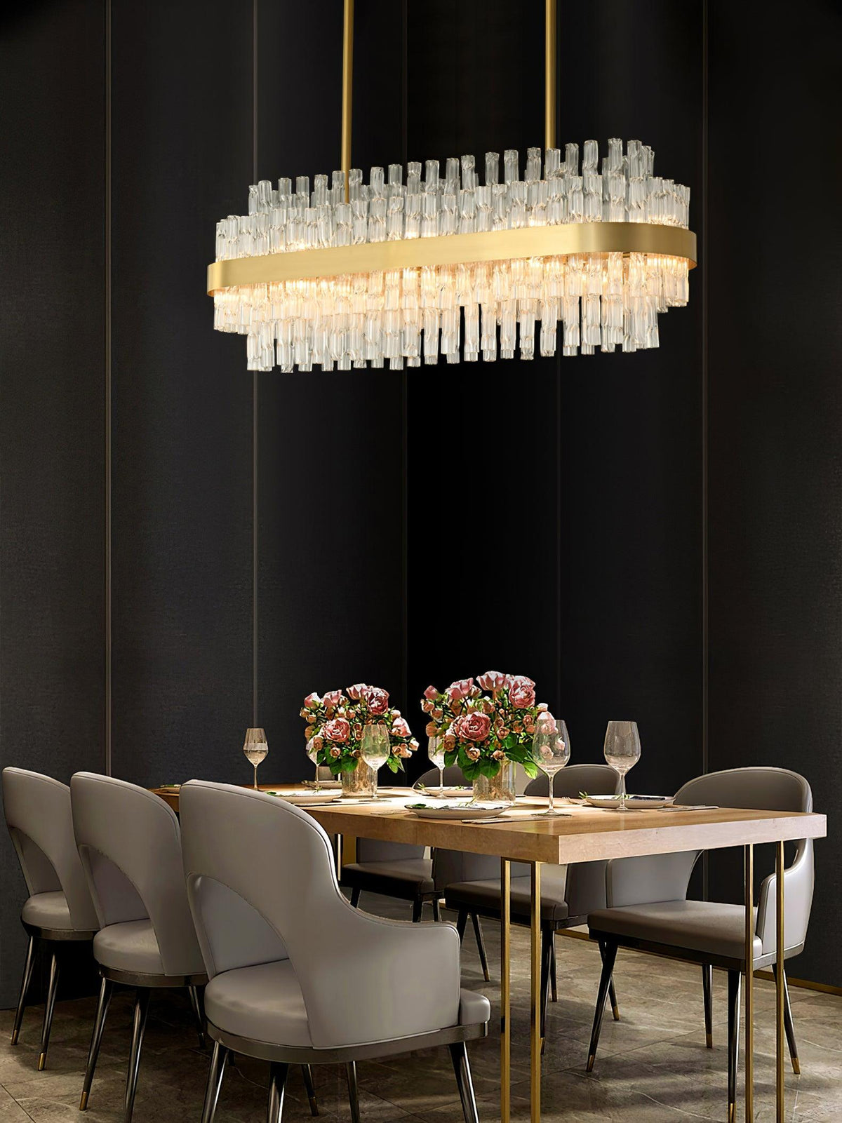 Gold Clear Rod Chandelier – Ambient Illumination in Luxury Interior Setting View 12