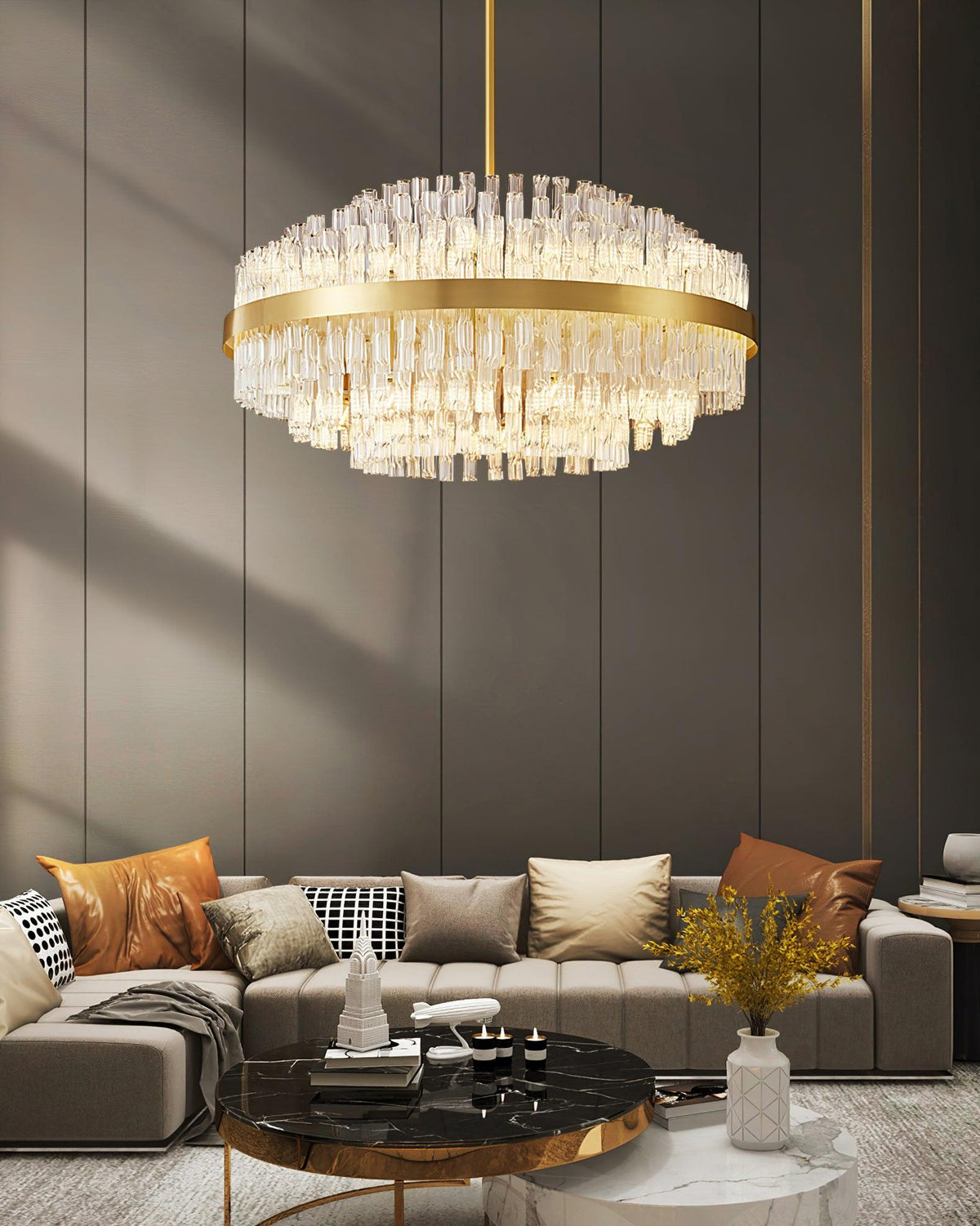 Gold Clear Rod Chandelier – Ambient Illumination in Luxury Interior Setting View 13