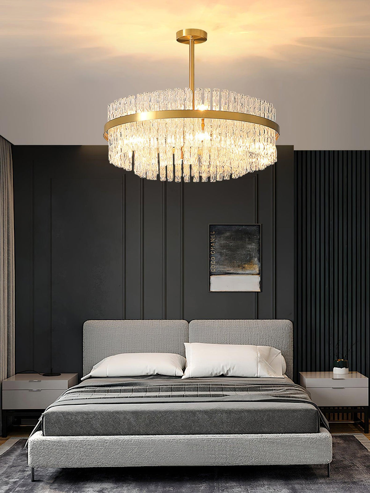 Gold Clear Rod Chandelier – Ambient Illumination in Luxury Interior Setting View 14