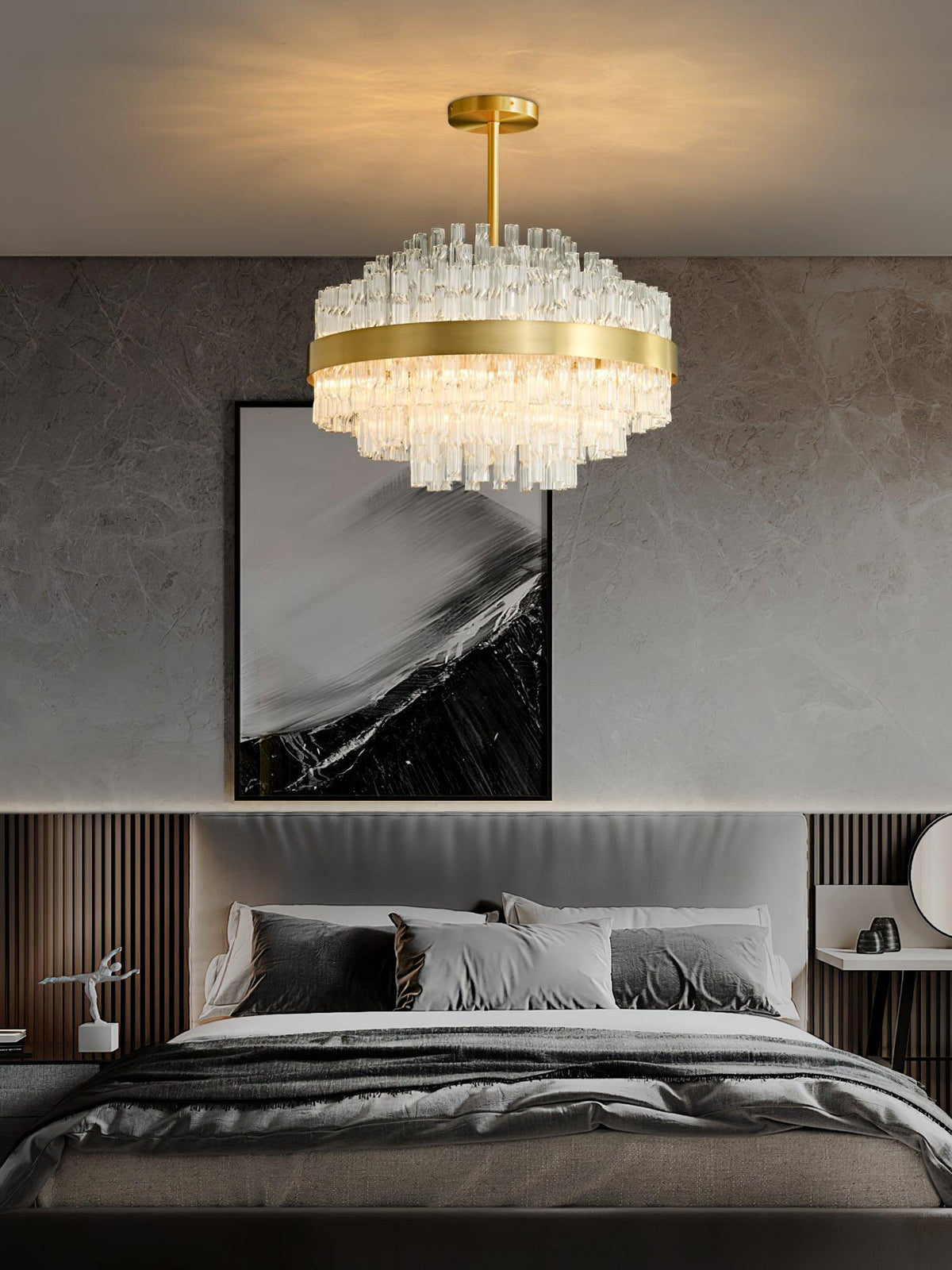 Gold Clear Rod Chandelier – Ambient Illumination in Luxury Interior Setting View 15