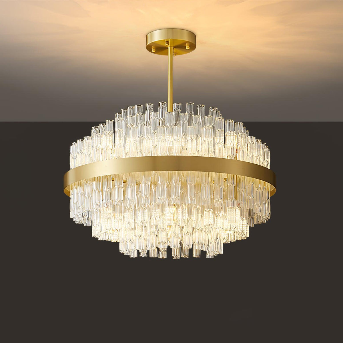 Gold Clear Rod Chandelier – Ambient Illumination in Luxury Interior Setting View 16