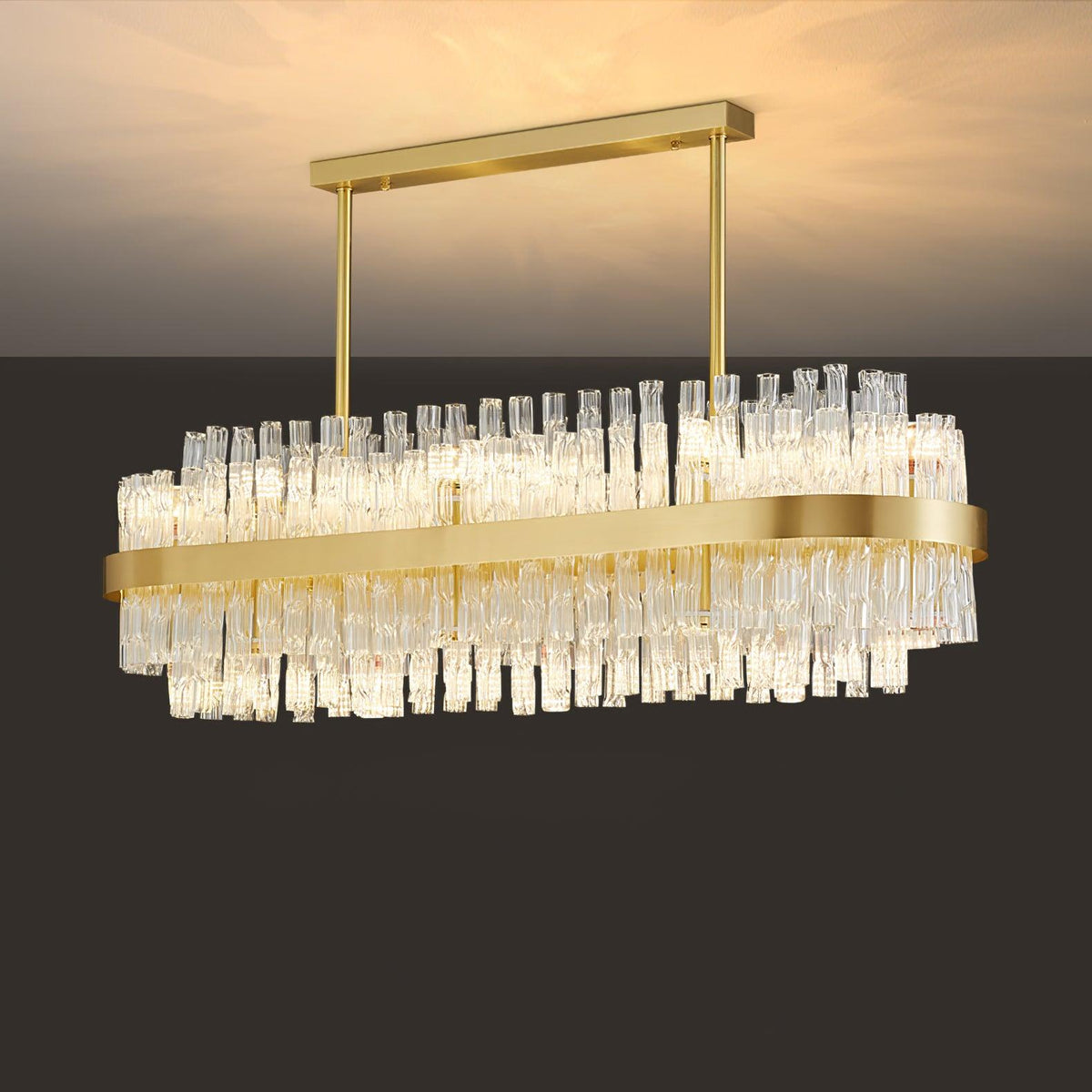 Gold Clear Rod Chandelier – Ambient Illumination in Luxury Interior Setting View 19