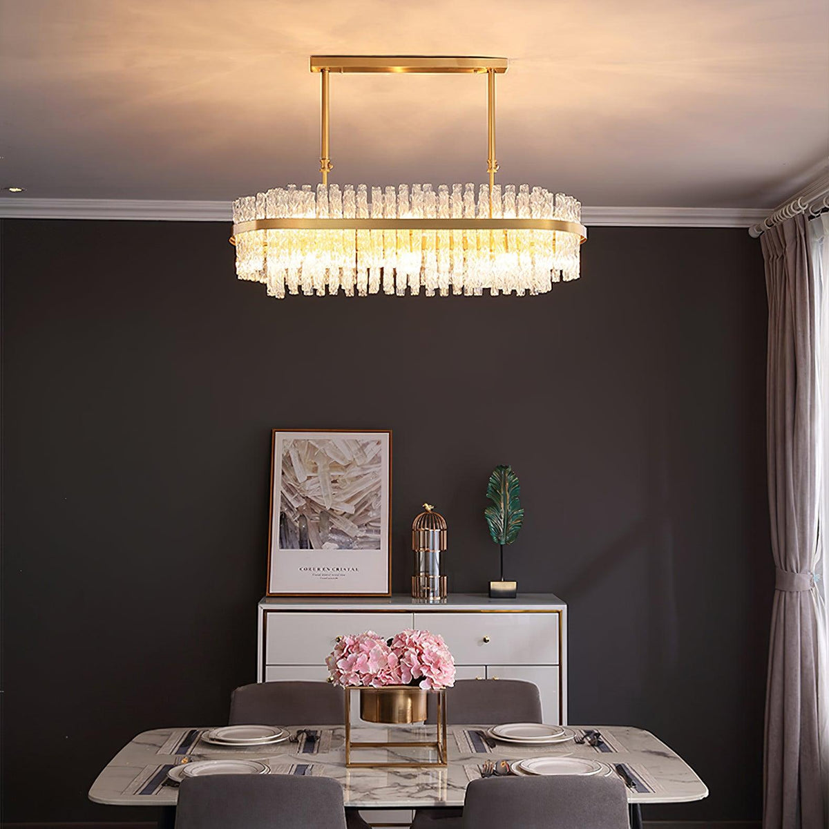 Gold Clear Rod Chandelier – Ambient Illumination in Luxury Interior Setting View 6
