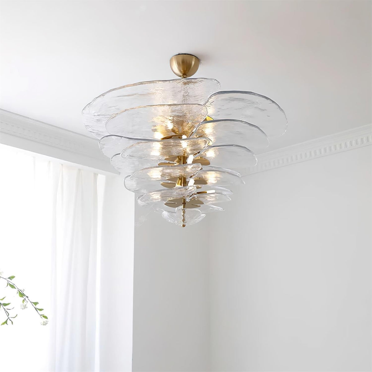 Petala Amber Art Glass Chandelier – side angled contour profile