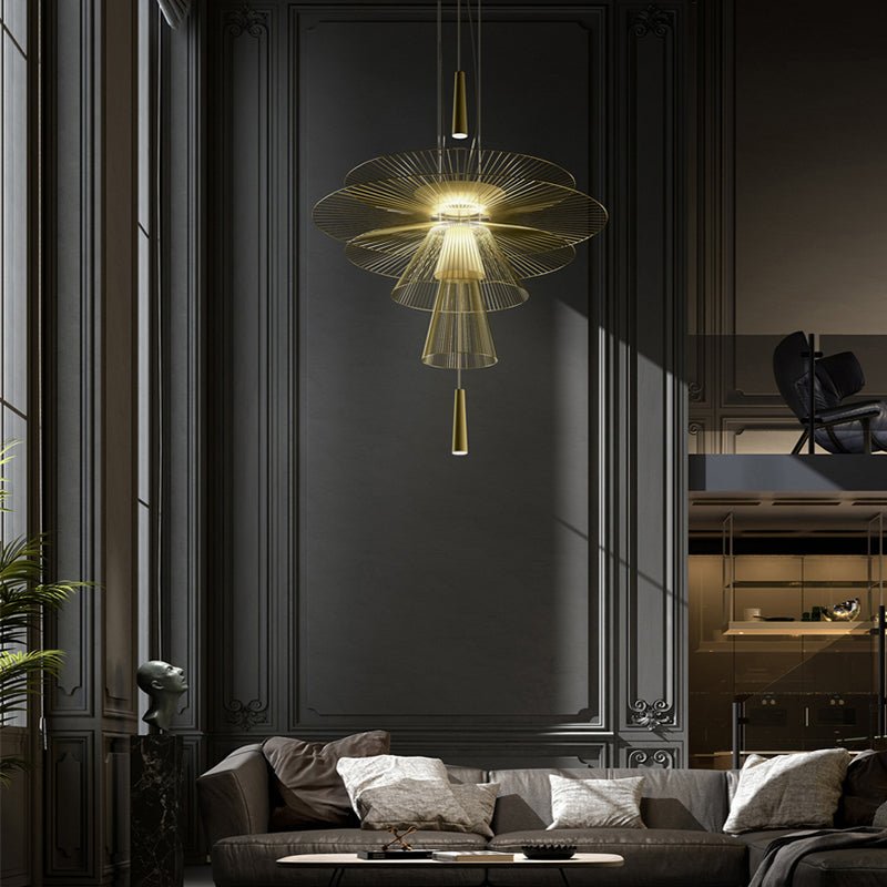 Golden Radiance Curated Iron & Glass Chandelier – structural canopy joint detail